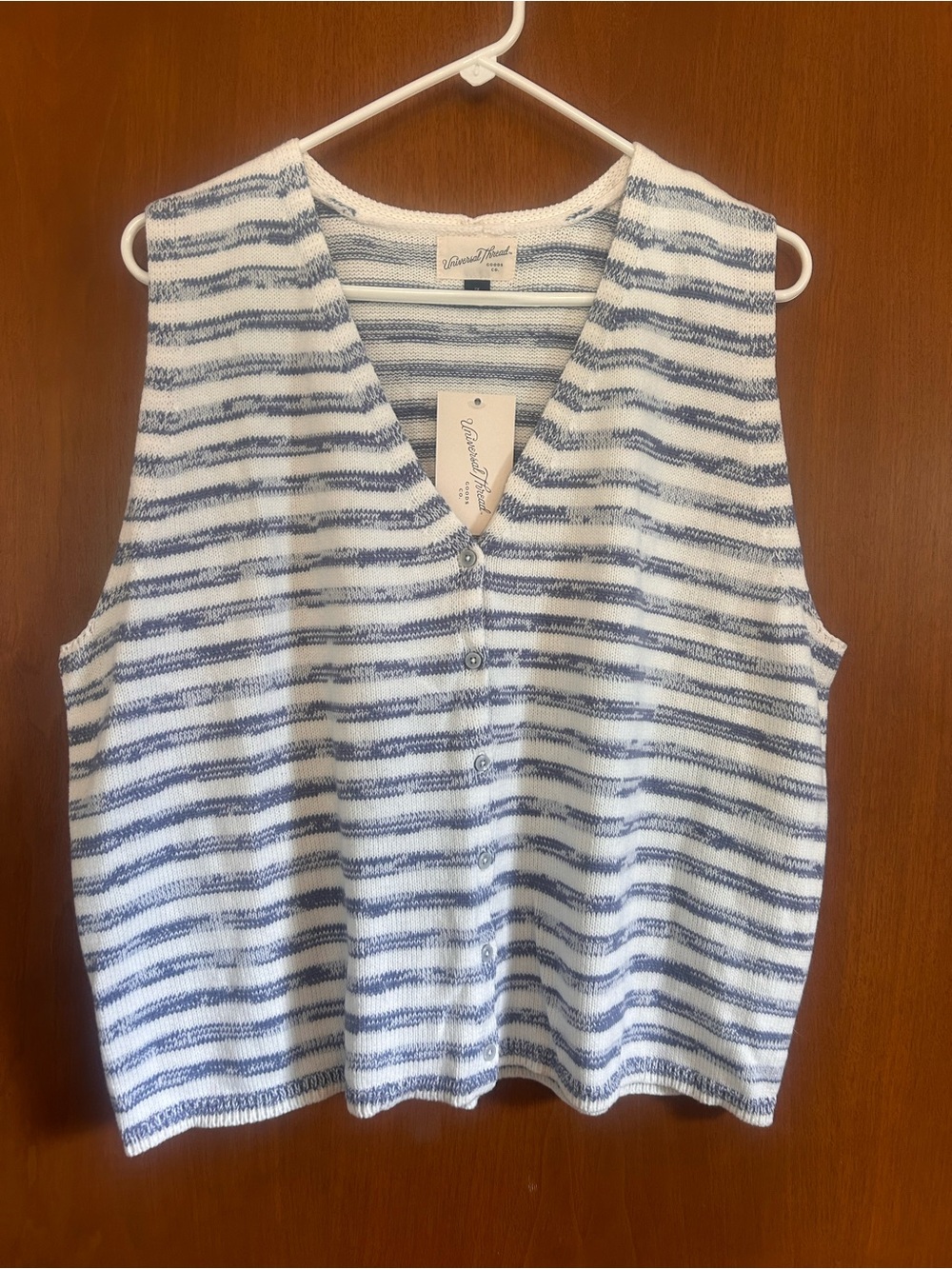 Universal Thread Blue Striped V-Neck Knit Tank Top